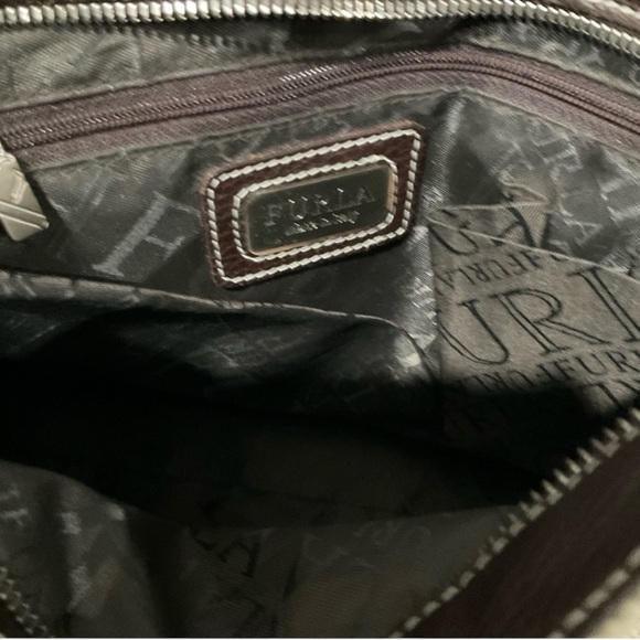 EUC Furla Canvas and  Pebble Leather Shoulder Bag Cream Brown Crossbody Bag - Picture 10 of 11